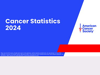 Blue and red cover page of slide set Cancer Statistics 2024